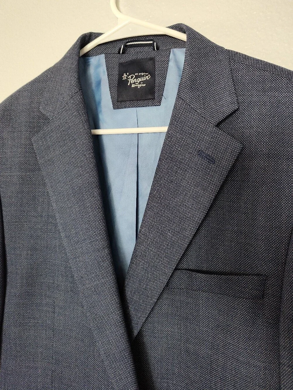 Original Penguin Navy Textured Sport Coat with Light Blue Lining Mens Size 44L